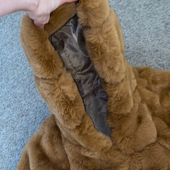 NEW $1200 Alice + Olivia brown faux fur long hooded hood coat trench xs - Picture 3 of 9
